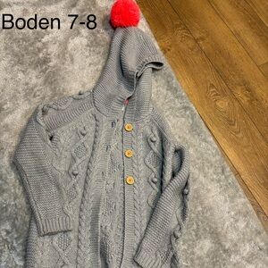 Boden Gray Hooded Cable Knit Sweater 7-8